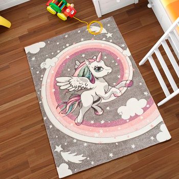 Alfombras 100% Polipropileno HEAT-SET FRISÈ Alfombra infantil unicornio gris